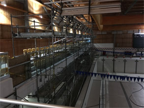 Scaffold for access to lights at Mt. Pearl Summit Centre. 