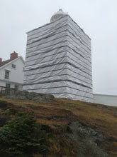 Scaffold enclosure at Twillingate Long Point Lighthouse.