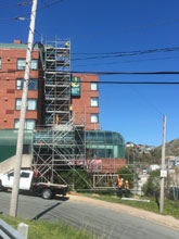 Scaffold towers downtown St John's.